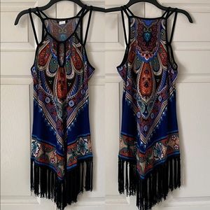 Venus multicolor black fringe sleeveless swimsuit coverup shirt top dress